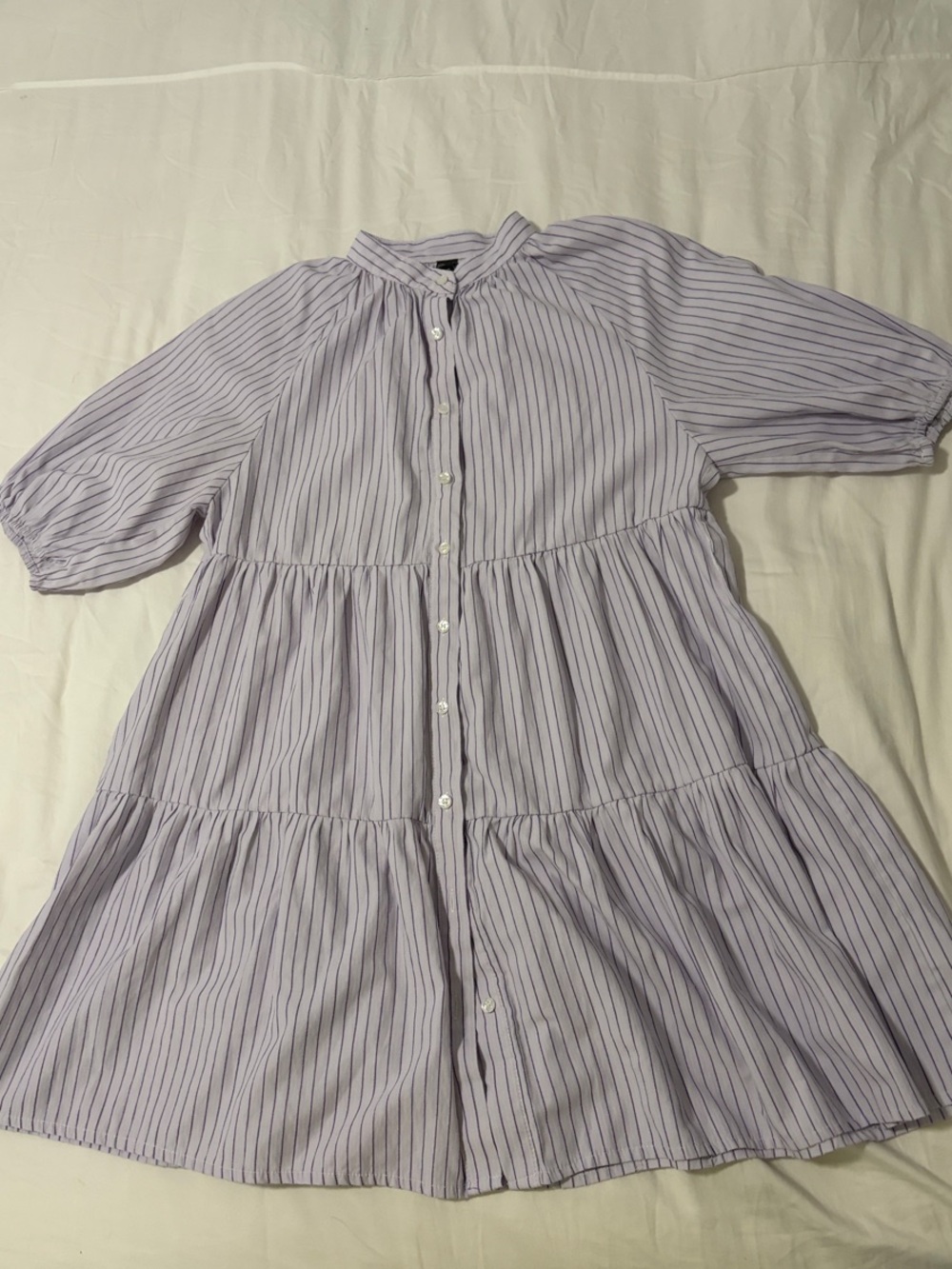 Cider Lavender Striped Button-Front Tiered Dress